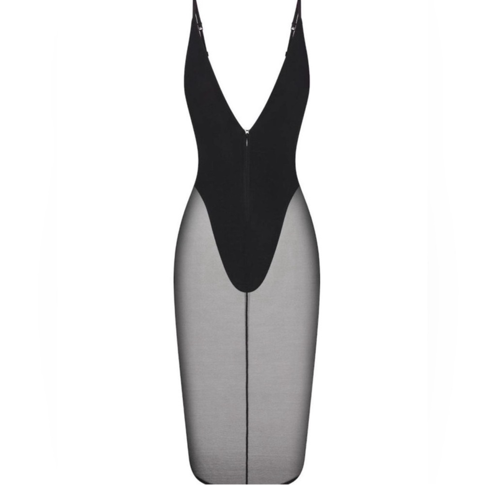 Skims body (B4) mesh plunge midi black leotard zip up sheer dress NWT SIZE XS - Picture 3 of 4